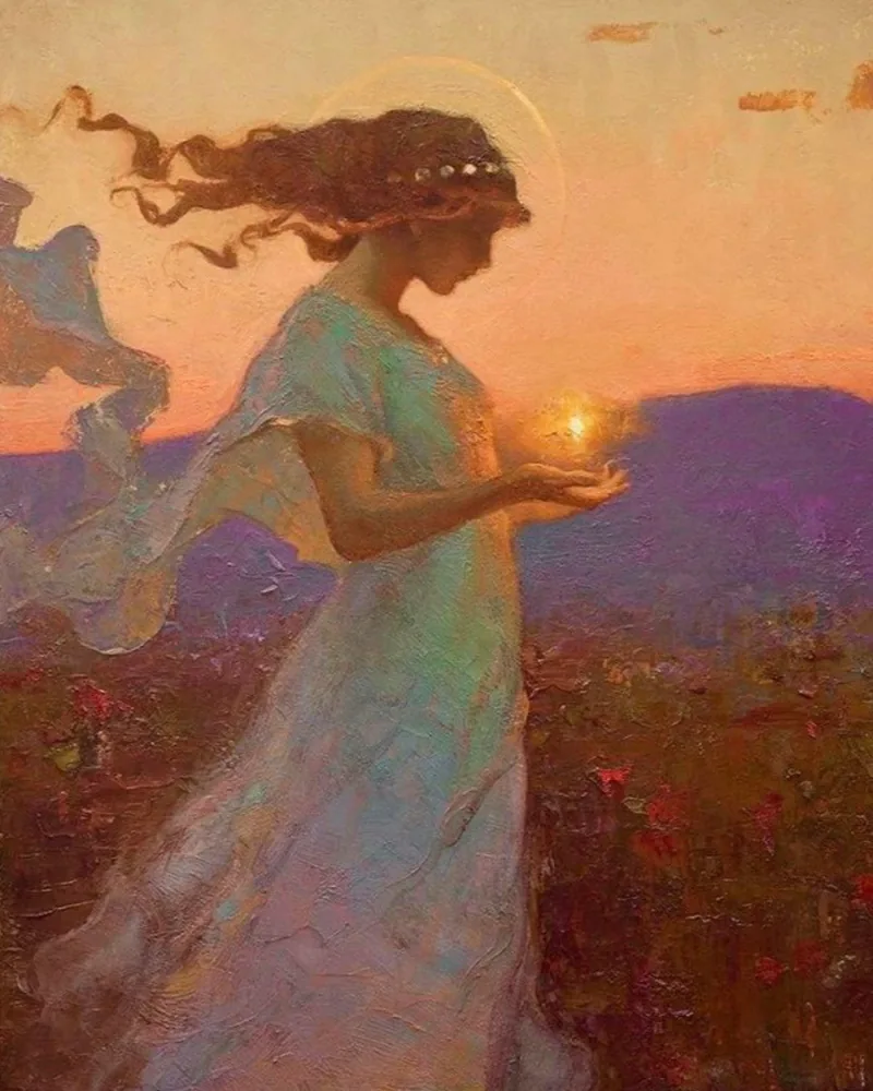 Femme qui tient le feu sacré